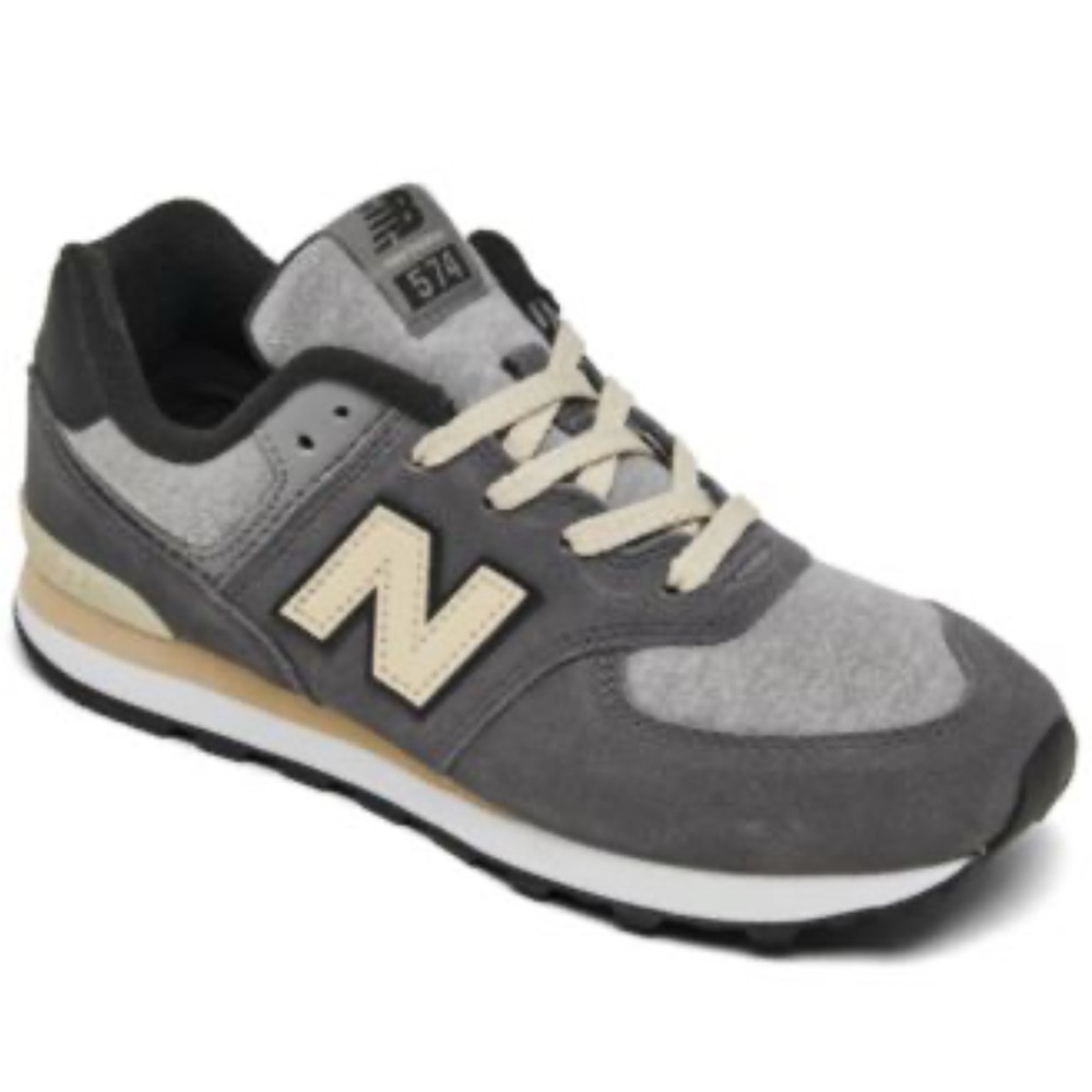 New Balance Gray and Cream Retro Sneakers with Suede Overlays